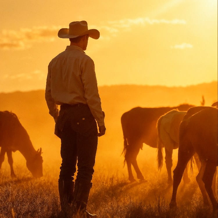 cowboy-watching-his-cattle-sunset